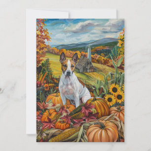 Bull Terrier Dog Autumn Harvest Thanksgiving Holiday Card