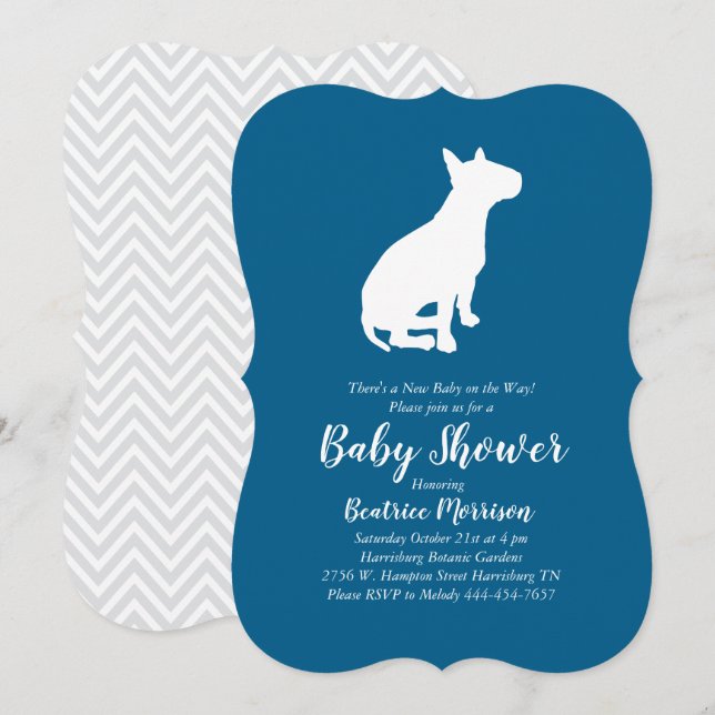 Bull Terrier Dog Baby Shower Blue Boy Invitation (Front/Back)