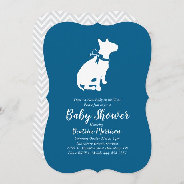 Bull Terrier Dog Baby Shower Blue Boy Invitation (Front/Back)
