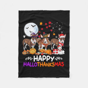 Bull Terrier Dog Christmas Happy Hallothankmas Tha Fleece Blanket