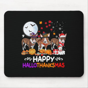 Bull Terrier Dog Christmas Happy Hallothankmas Tha Mouse Pad