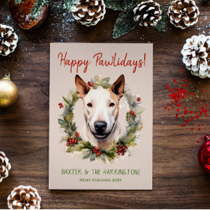 Bull Terrier Dog Christmas Happy Pawlidays Holiday Card