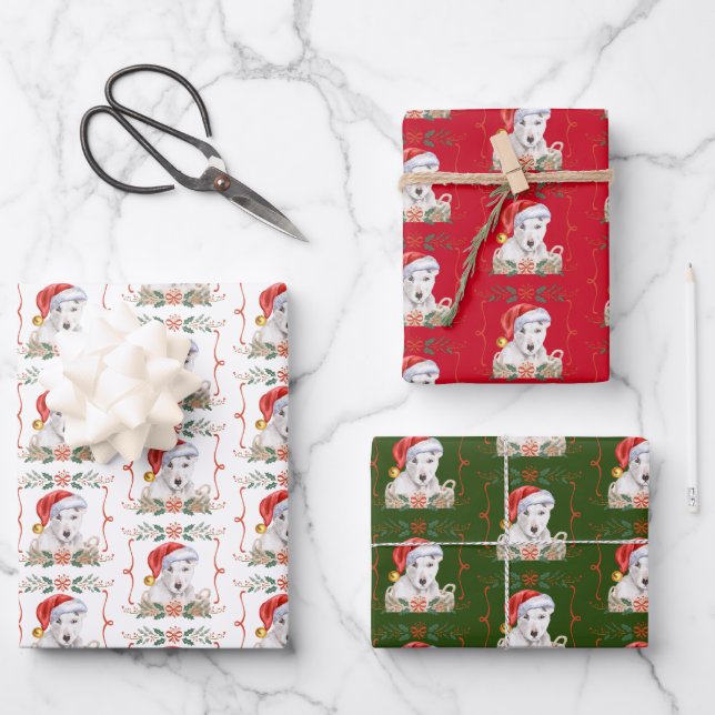 Bull Terrier Dog Christmas Pattern Wrapping Paper Sheet (Front)