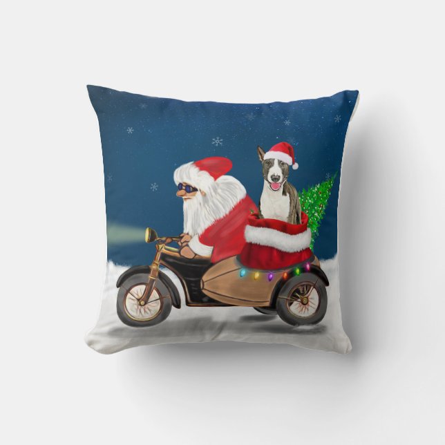 Bull Terrier Dog Christmas Santa Claus Cushion (Front)
