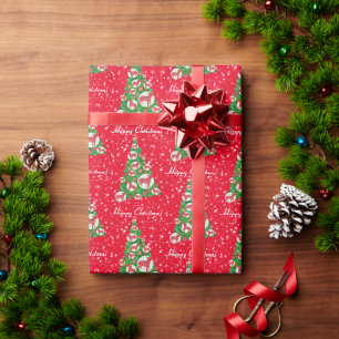 Bull Terrier Dog Christmas Tree Holiday Red Wrapping Paper
