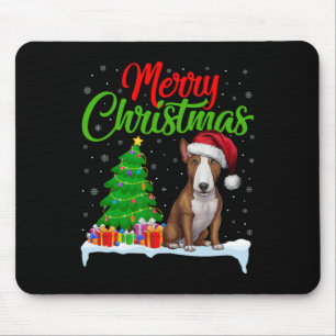 Bull Terrier Dog Christmas Tree Lights Funny Xmas  Mouse Pad
