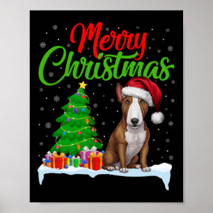 Bull Terrier Dog Christmas Tree Lights Funny Xmas Poster