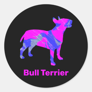 Bull Terrier Dog Crazy Hot Pink & Blue Classic Round Sticker