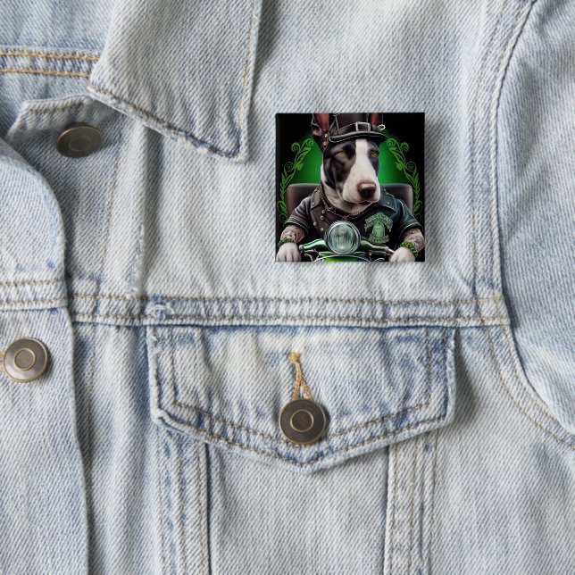 Bull Terrier Dog Driving Bike St. Patrick's Day 15 Cm Square Badge (In Situ)