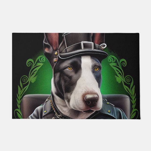 Bull Terrier Dog Driving Bike St. Patrick's Day Doormat (Front)