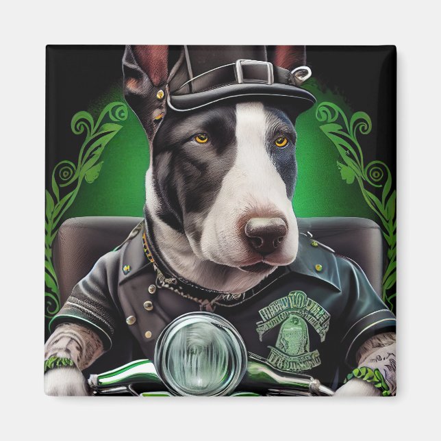 Bull Terrier Dog Driving Bike St. Patrick's Day Magnet (Front)