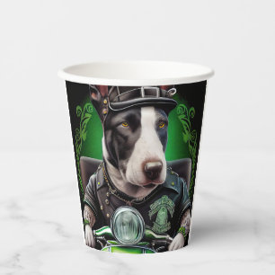 Bull Terrier Dog Driving Bike St. Patrick's Day Paper Cups