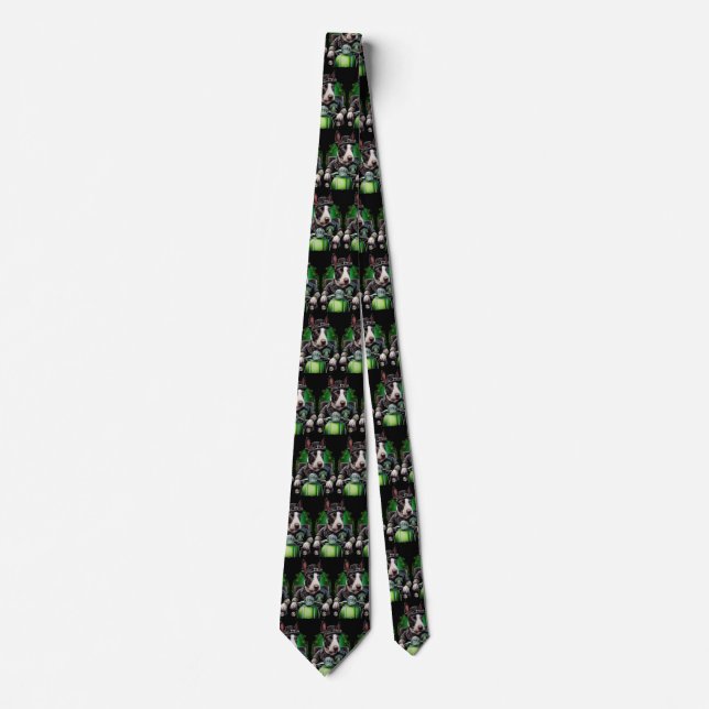 Bull Terrier Dog Driving Bike St. Patrick's Day Tie (Front)