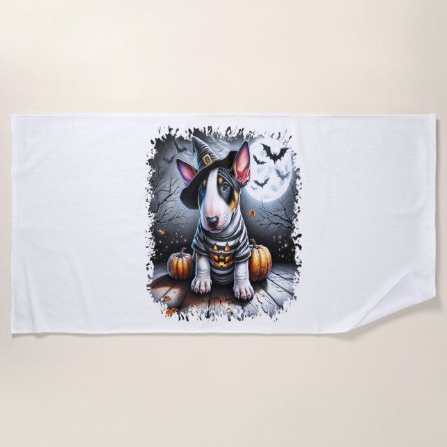 Bull Terrier Dog Halloween Beach Towel (Front)