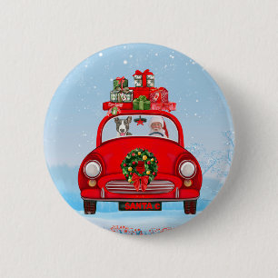 Bull Terrier Dog In Car With Santa Claus  6 Cm Round Badge