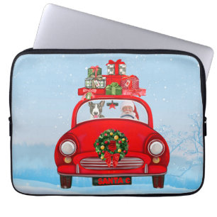 Bull Terrier Dog In Car With Santa Claus  Laptop Sleeve