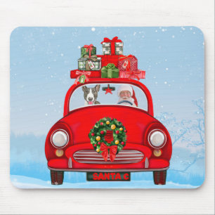 Bull Terrier Dog In Car With Santa Claus Mouse Pad