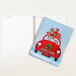 Bull Terrier Dog In Car With Santa Claus Planner