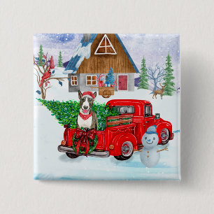 Bull Terrier dog In Christmas Delivery Truck Snow 15 Cm Square Badge