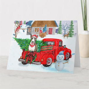 Bull Terrier dog In Christmas Delivery Truck Snow Card