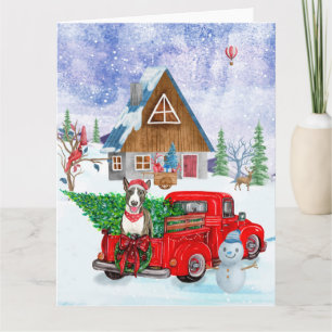 Bull Terrier dog In Christmas Delivery Truck Snow Card