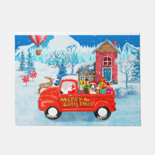 Bull Terrier Dog in Christmas Delivery Truck Snow Doormat