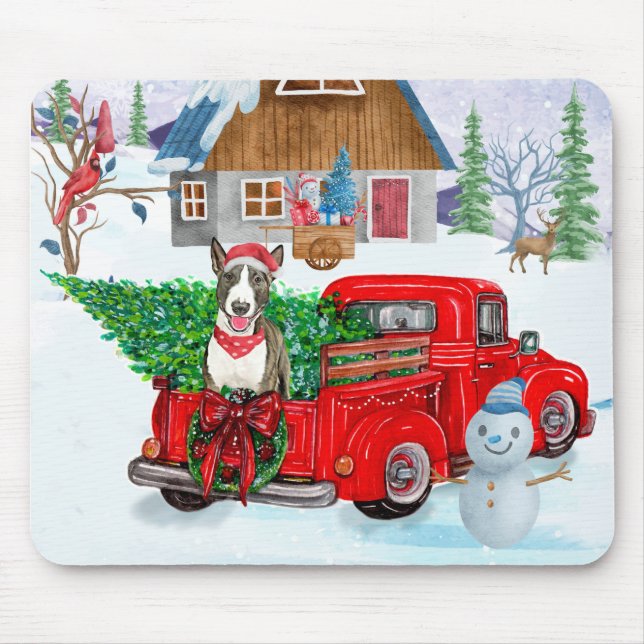 Bull Terrier dog In Christmas Delivery Truck Snow Mouse Pad (Front)