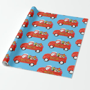 Bull Terrier Dog in Christmas Delivery Truck Wrapping Paper