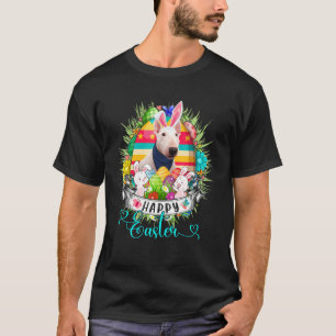 Bull Terrier Dog In Easter Eggs Basket Bunnies Hap T-Shirt