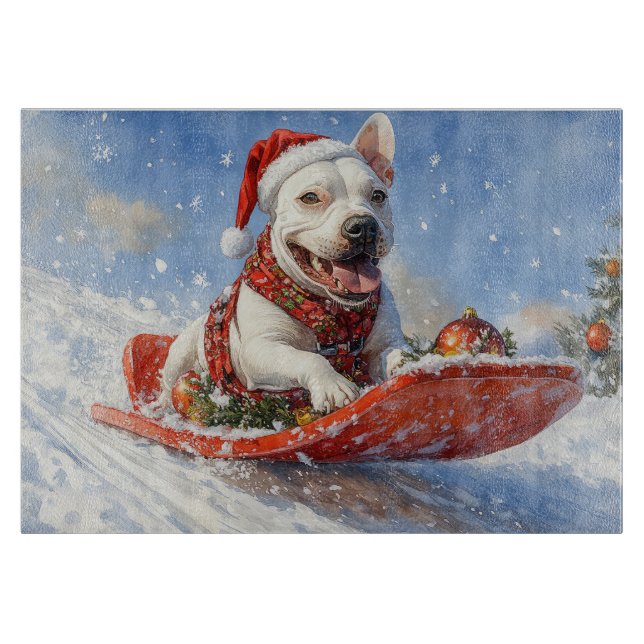 Bull Terrier Dog in Sledge Let it Snow Christmas Cutting Board (Front)