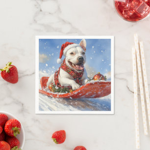 Bull Terrier Dog in Sledge Let it Snow Christmas Napkin