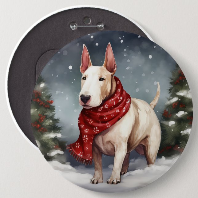 Bull Terrier Dog in Snow Christmas  6 Cm Round Badge (Front & Back)