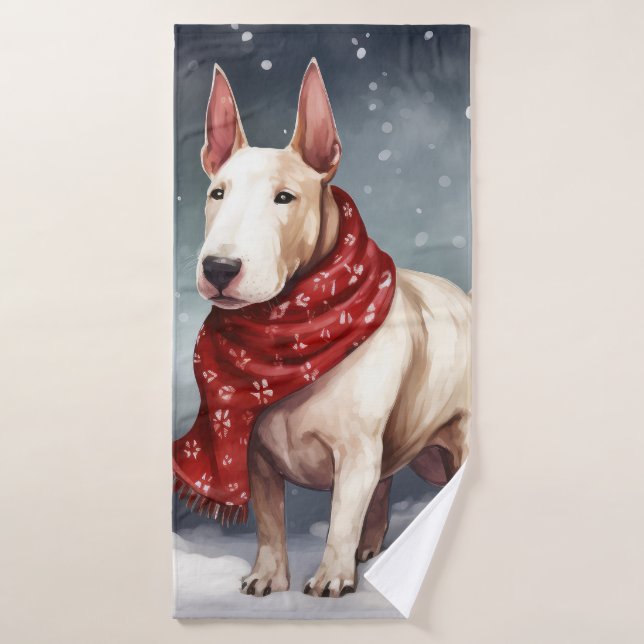 Bull Terrier Dog in Snow Christmas  Bath Towel Set (Bath Towel)