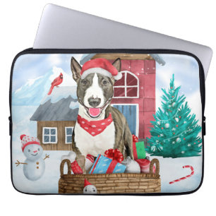 Bull Terrier Dog In snow Christmas Dog House Laptop Sleeve