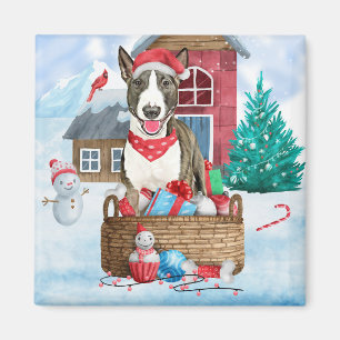Bull Terrier Dog In snow Christmas Dog House Magnet