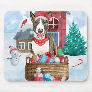 Bull Terrier Dog In snow Christmas Dog House Mouse Pad