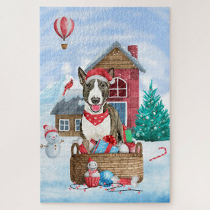 Bull Terrier Dog In snow Christmas Jigsaw Puzzle