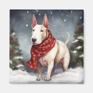 Bull Terrier Dog in Snow Christmas Magnet