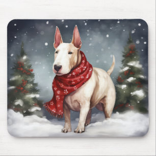 Bull Terrier Dog in Snow Christmas Mouse Pad