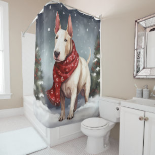 Bull Terrier Dog in Snow Christmas Shower Curtain