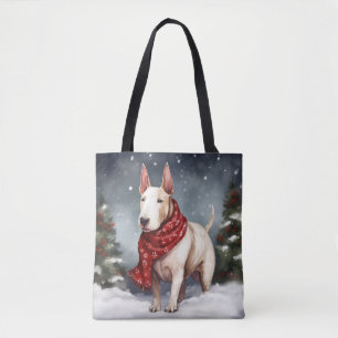 Bull Terrier Dog in Snow Christmas Tote Bag