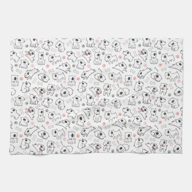 Bull Terrier Dog Lover Seamless Pattern Tea Towel (Horizontal)