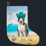 Bull Terrier Dog on Beach<br><div class="desc">Cute dog sitting on beach is a perfect gift idea for someone who love this dog breed.</div>