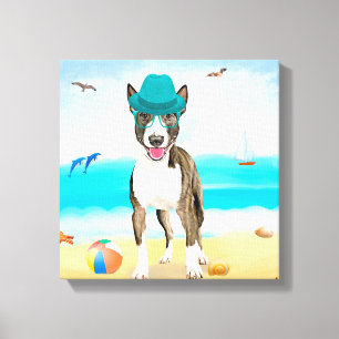 Bull Terrier Dog on Beach Canvas Print