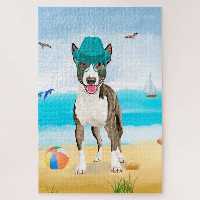 Bull Terrier Dog on Beach Jigsaw Puzzle (Vertical)