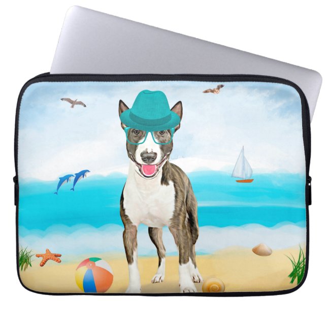 Bull Terrier Dog on Beach Laptop Sleeve (Front)