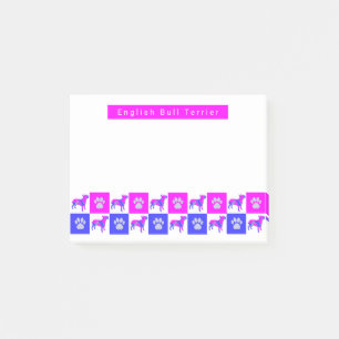 Bull Terrier Dog & Paw Hot Pink & Blue Silhouette Post-it Notes