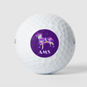 Bull Terrier Dog Purple Silhouette Monogram Golf Balls