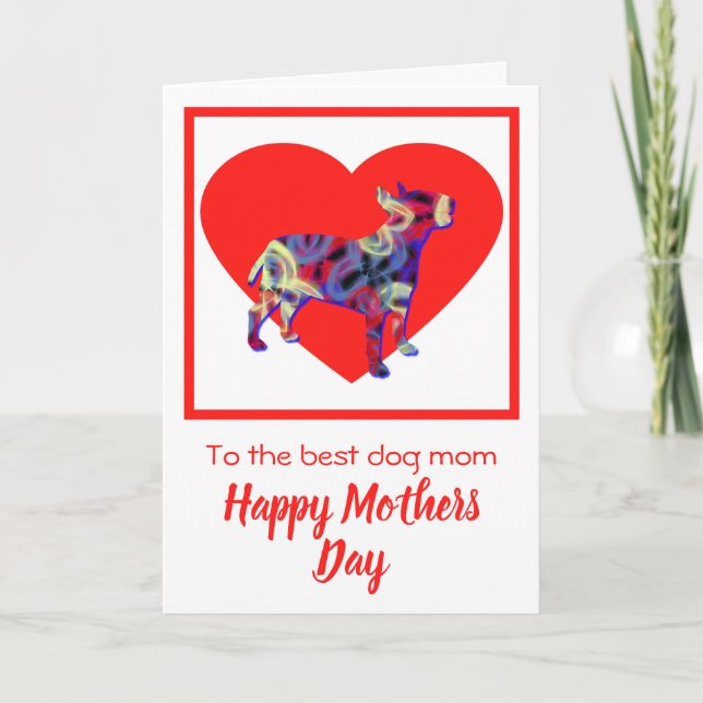 Bull Terrier Dog Red Heart Mother’s Day Card (Front)