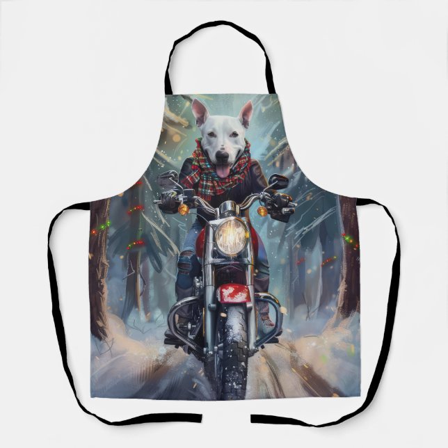Bull Terrier Dog Riding Motorcycle Christmas Apron (Front)